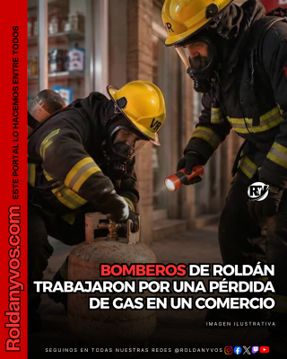 Bomberos de Roldán trabajaron por una pérdida de gas en un comercio de calle Catamarca