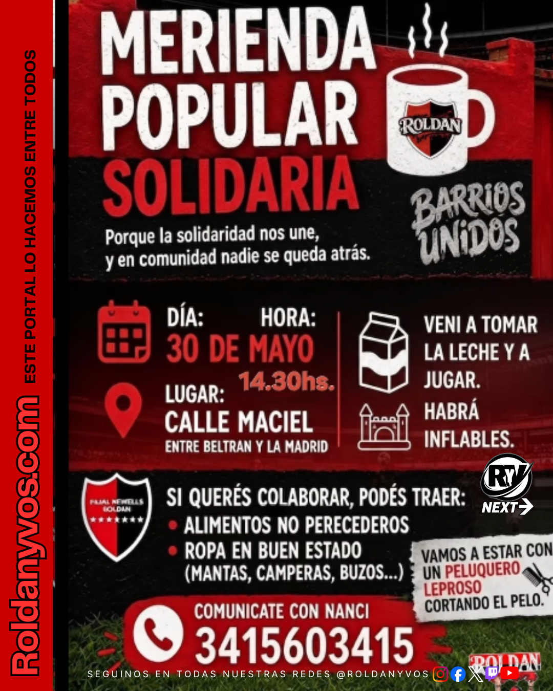 La Filial Newell’s Roldán realizará una jornada solidaria con olla y merienda popular