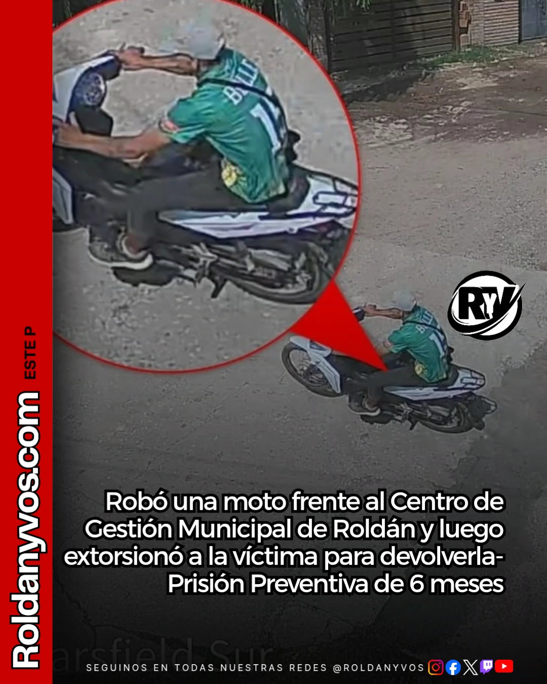 Imputado por robar una moto frente al Centro de Gestión Municipal de Roldán