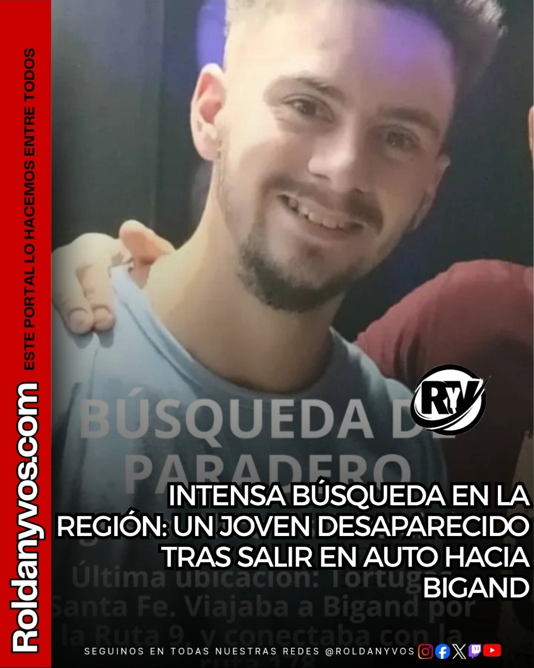 Buscan a Agustín Mancini en Santa Fe: desapareció tras salir desde Bigand